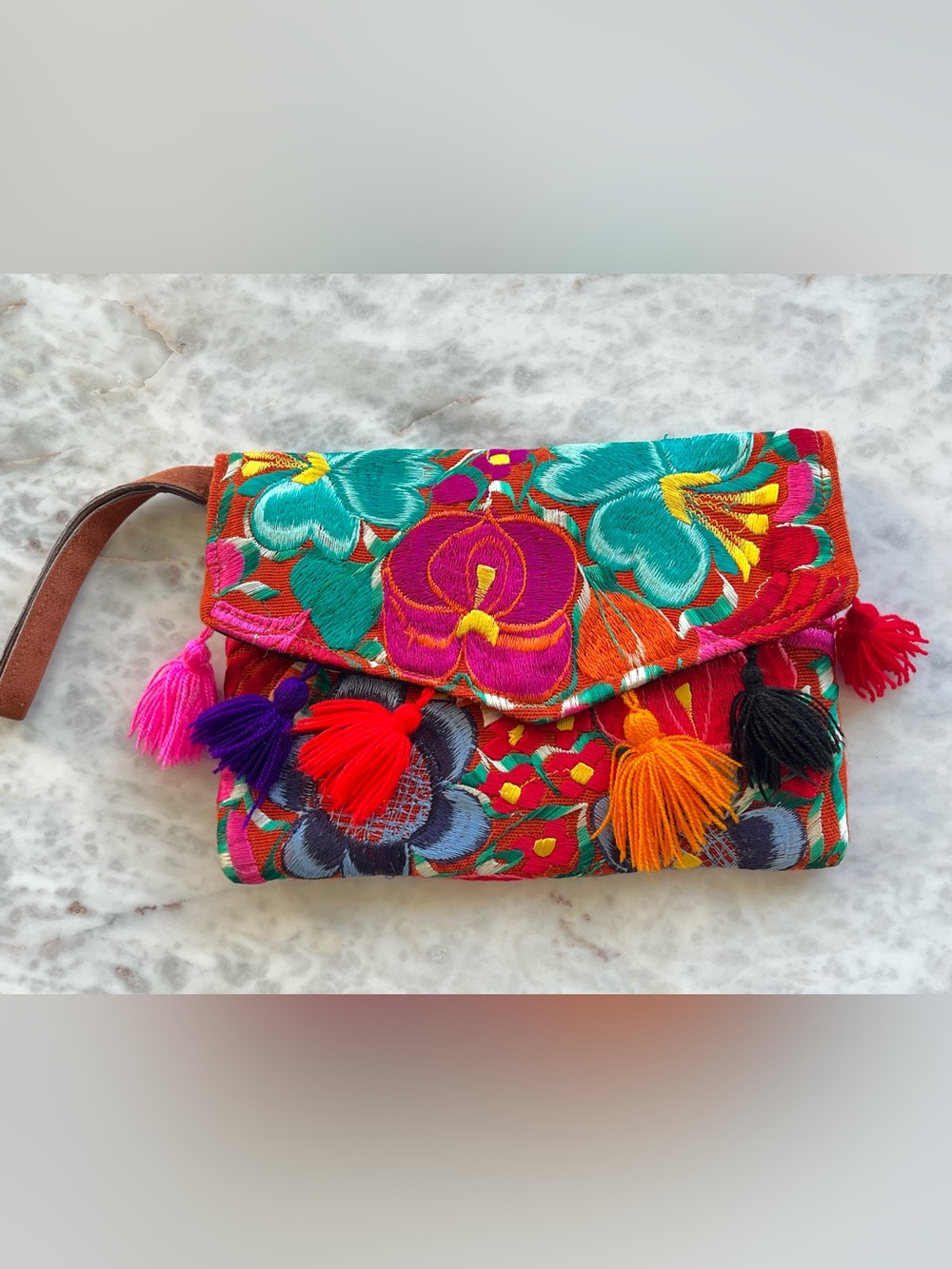 Gorgeous embroidered Floral Tassel Clutch - Multicolor
